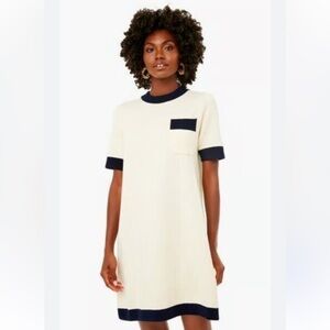 Tuckernuck Merritt Knit dress Chic Cream and Navy Short Sleeve Dress